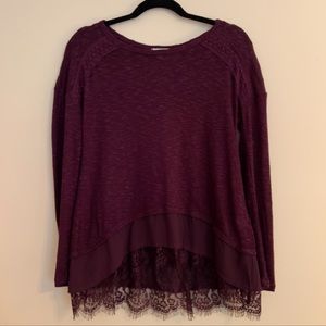 Burgundy Sweater with Lace Detail